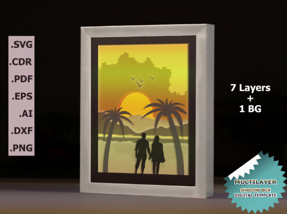 3D Couple Landscape Shadow Box Template